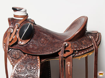 Western Horse Saddle American Leather Wade Ranch Roping Floral Brown Hilason